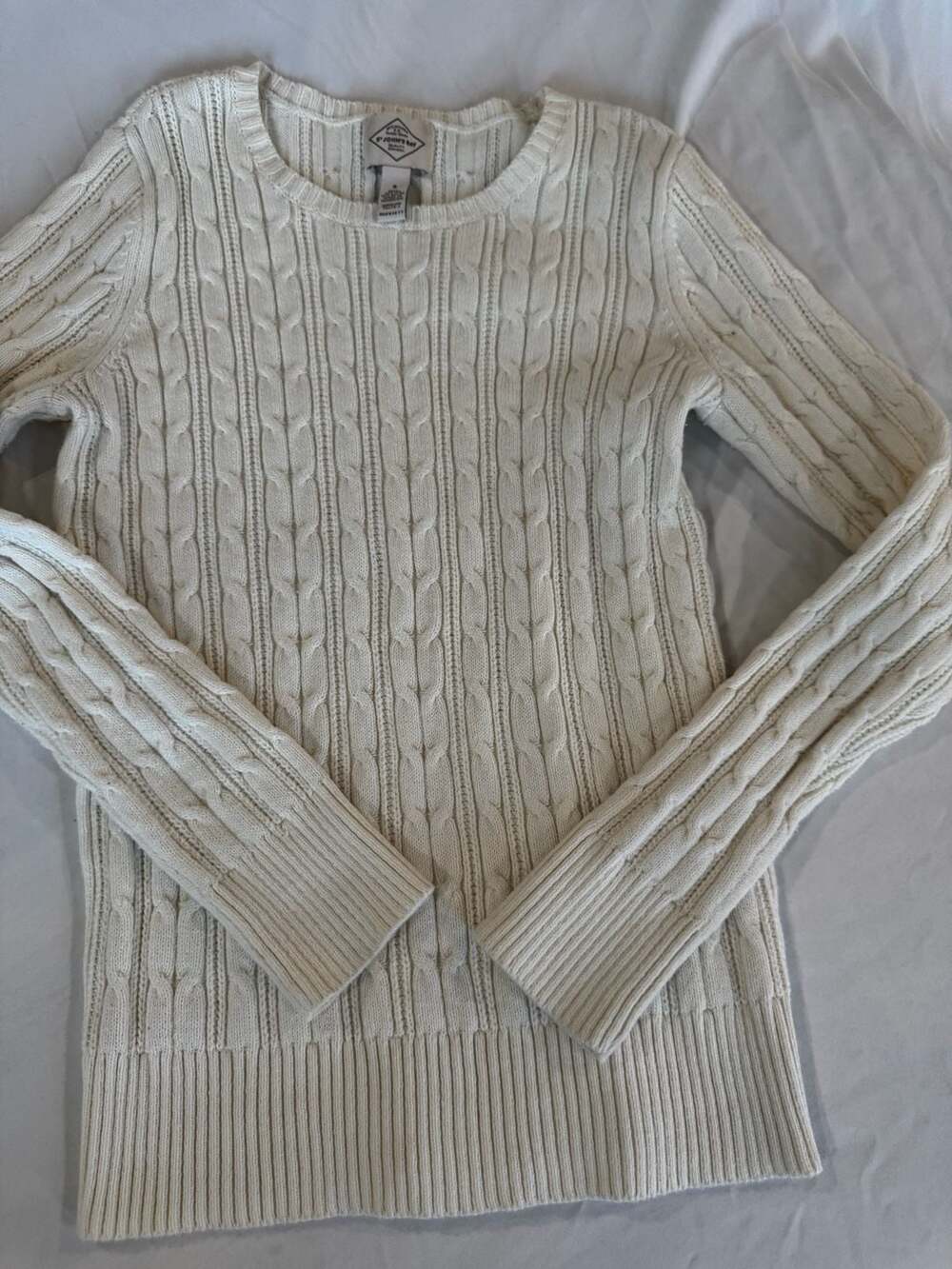 St John's Bay Classic Ivory Cable Knit Fisherman Sweater Women's Size S